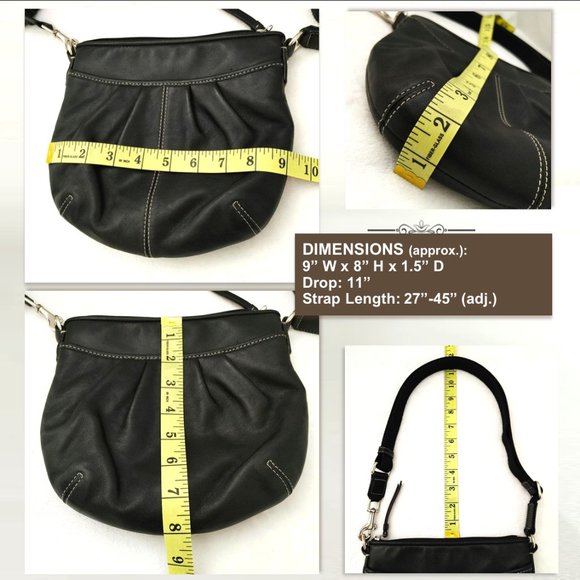 Genuine Leather Black Small Purse Shoulder Crossbody Bag Pleated White Stitched - Picture 10 of 10